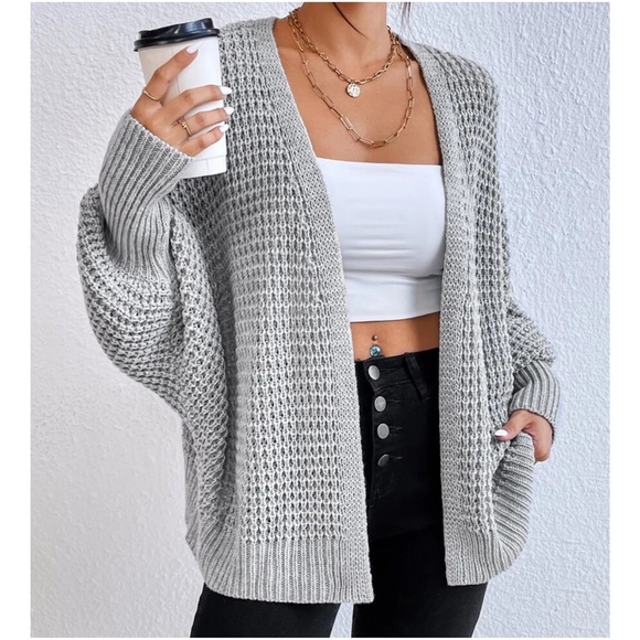 Cozy Grey Open Front Oversized Cardigan - Picture 3 of 4